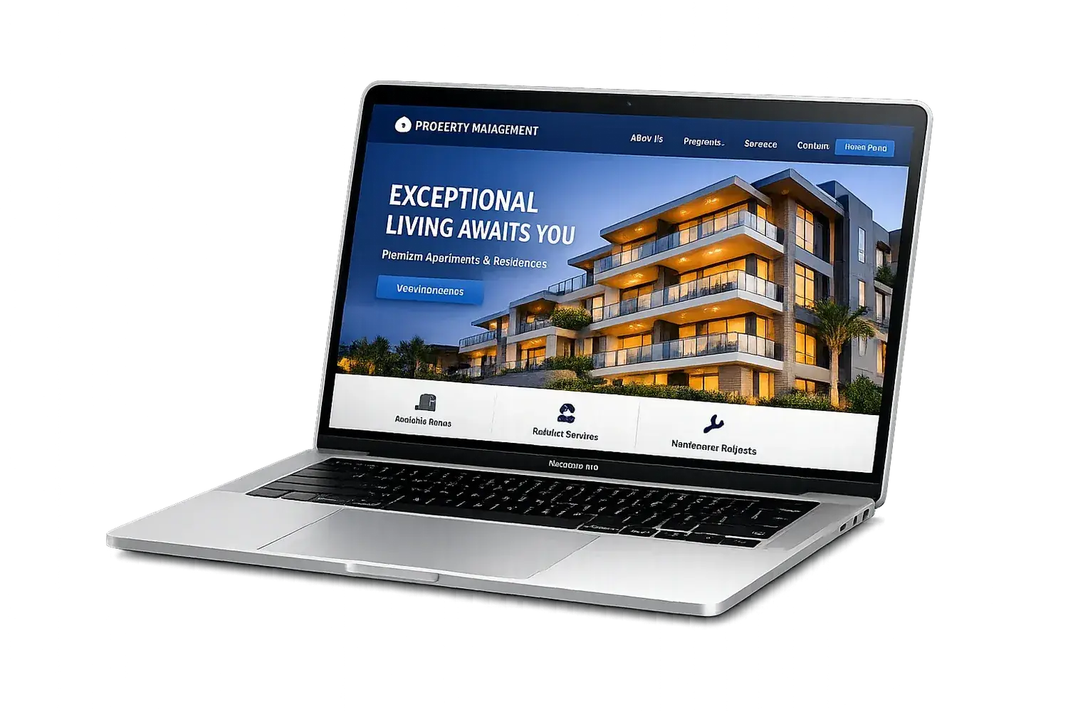 Example of a modern property management website shown on a laptop